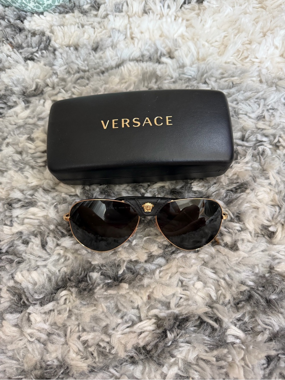 Versace Gold Frame Sunglasses with Black Lenses